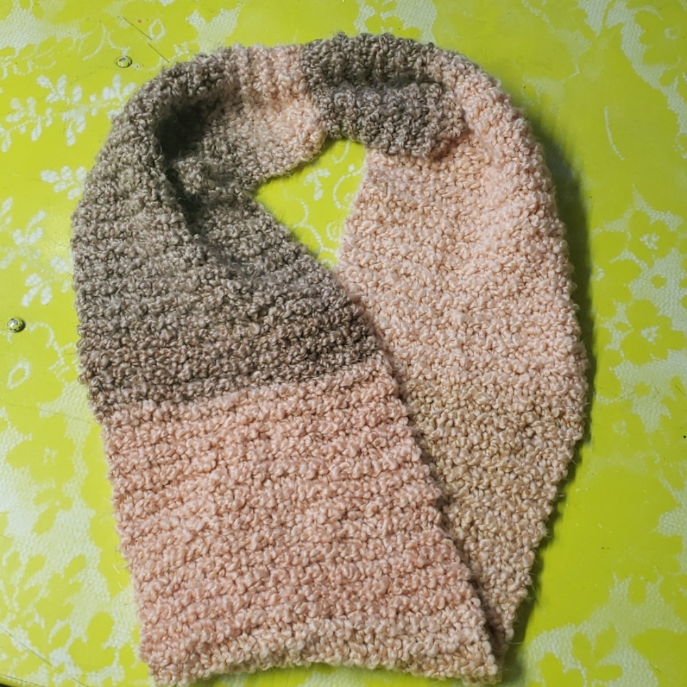 Blush pink and beige twisted infinity scarf 58in